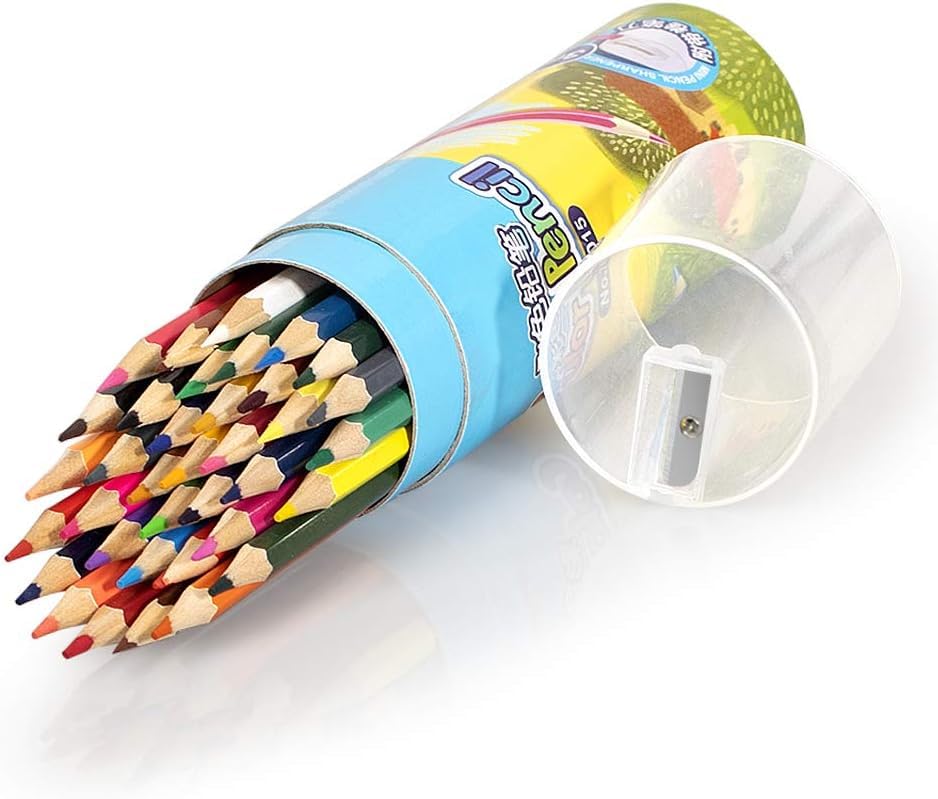 Image of Deli Colored Pencils Set of 36 Tube Caps with Sharpener, Vibrant Colors, Pre-Sharpened Pencils for School, Kids, Teachers, Soft Leads for Art Drawing Pencils for Coloring, Sketching, Painting