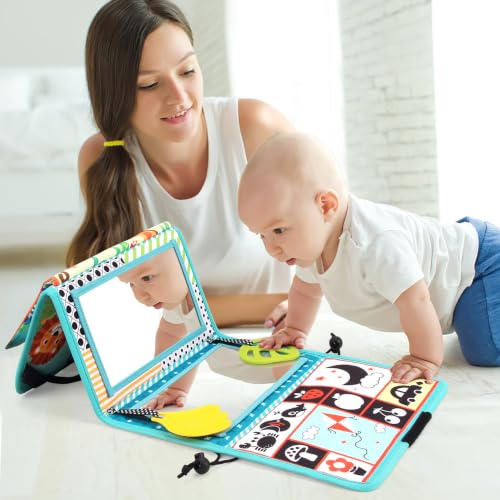 Espejo Tummy Time de suelo para bebés con mordedor y alfombra plegable 6