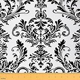 Feelyou Damask Fabric by The Yard, Vintage Style Classical Upholstery Fabric for Chairs, Boho Baroque European Floral Decorative Fabric for Upholstery and Home DIY Projects, 2 Yards, White and Black