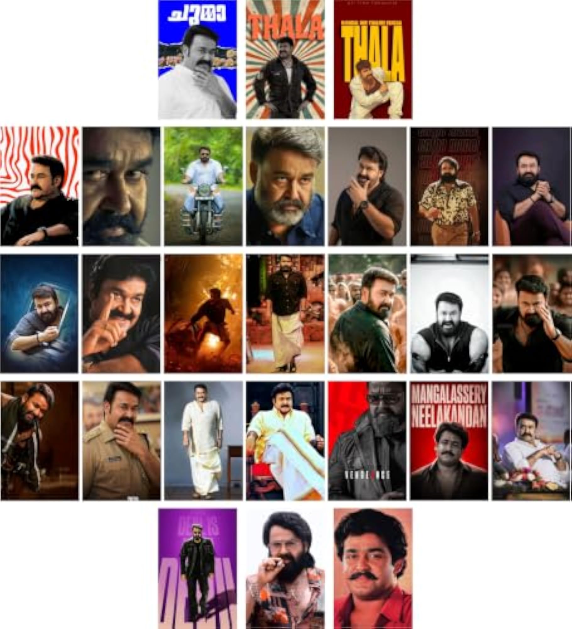 Mohanlal Poster Set of 27, Tamil Actor Superstar Prints