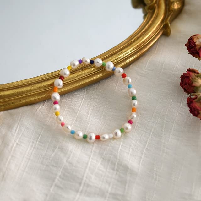 Girls Accessories Pulsera de Perlas Naturales de Agua Dulce para niña, Hechos a Mano nuevos, Pulsera Bohemia para Mujer, Pulsera elástica de Color Caramelo Birthday Gift