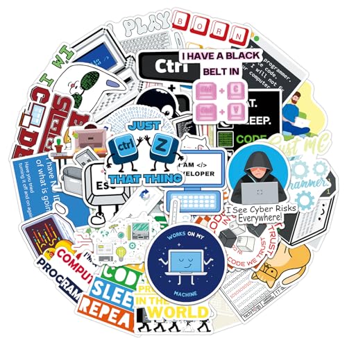 50Pcs Programmer Stickers Funny Programming Coding Vinyl Decals for Laptop Water Bottles Journals Developers IT Students Tech Lovers Computer Desks and Software Engineers