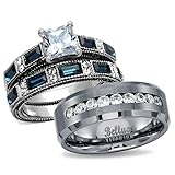 Bellux Style His & Hers Wedding Ring Sets Women's Stainless Steel Vintage Ring Set & Men's Titanimum Wedding Band (Women's Size 05 & Men's Size 09)
