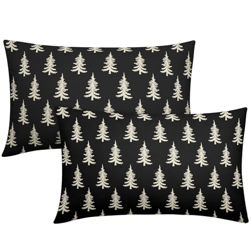 Aytipun Christmas Lumbar Pillow Covers 12x20 Set of 2 Black Xmas Tree Rustic Style Winter Decorative Outdoor Pillowcases Holiday Decorations Throw Cushion Case Decor for Couch Sofa Bed