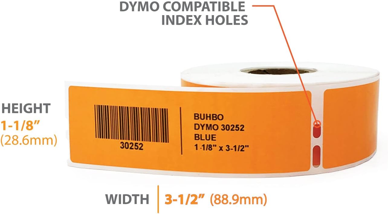Buhbo Compatible with DYMO LabelWriter LW 1-1/8" x 3-1/2" Orange Mailing Address Label 30252 (8 Pack / 350 Labels Per Roll) Orange
