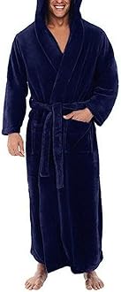 Men'S Soft Fleece Solid Color Pocket Long Bathrobe, L