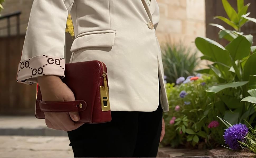 Welaso Fingerprint Lock Leather Handbag,Anti Theft Waterproof Genuine Leather Clutch Bag Wallet for Man Woman2