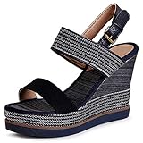  topschuhe24 1856 Damen Keilabsatz Sandaletten Riemchen Sandalen, Farbe:Schwarz, Größe:37 EU