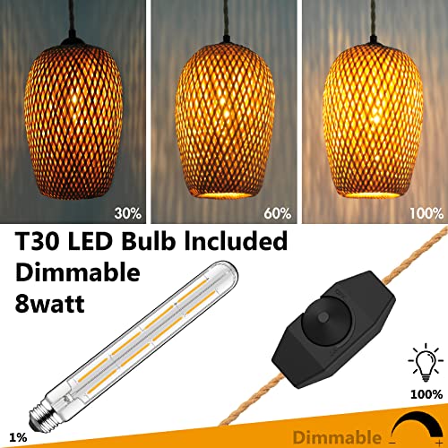 Yiizon Plug In Pendant Light Handwoven Bamboo Pendant Lamp Boho Modern Wicker Hanging Lights Rustic Country Natural Basket Hanging Lamp For Kitchen Study Bedroom Cafe 1Pack #TOP2