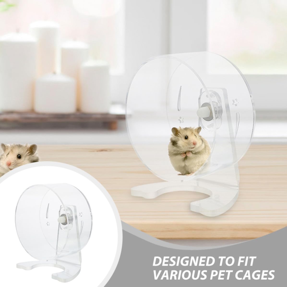 COHEALI Roue d'exercice Silencieuse pour Hamster en Acrylique avec Support, Intérieur Spacieux et Installation Facile pour Cage d'animaux Petits comme Souris