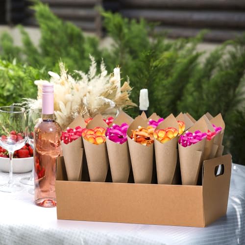 Coloch 2 Sets Wedding Confetti Cone Stand Box Set, 2 Cardboard Party Confetti Trays of 30 Holes Each with 60 Kraft Cone Paper, Suitable for Wedding, Party, Celebration, Decoration - Thumbnail 7