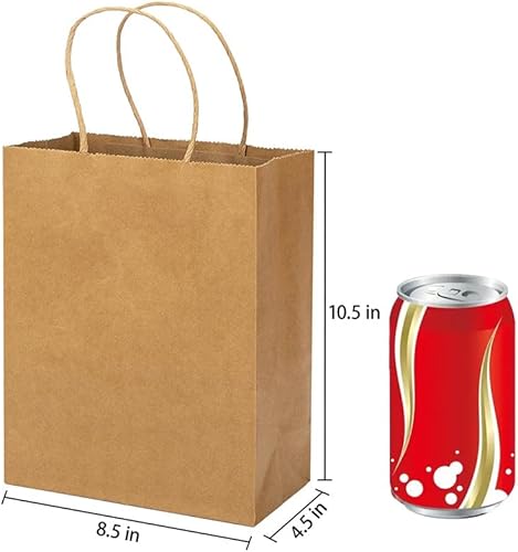 Miniatura 2 de MOZRRO Bolsas de regalo, paquete de 100 unidades de 10.5 x 8.5 x 4.5 pulgadas, bolsas de papel con asas, tamaño mediano, bolsa de regalo marrón para