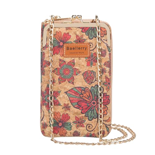 aolaso Mujer Bolso para Teléfono Móvil Bolso Bandolera Corcho Bolsillo Multifuncional con Ranura para Tarjeta