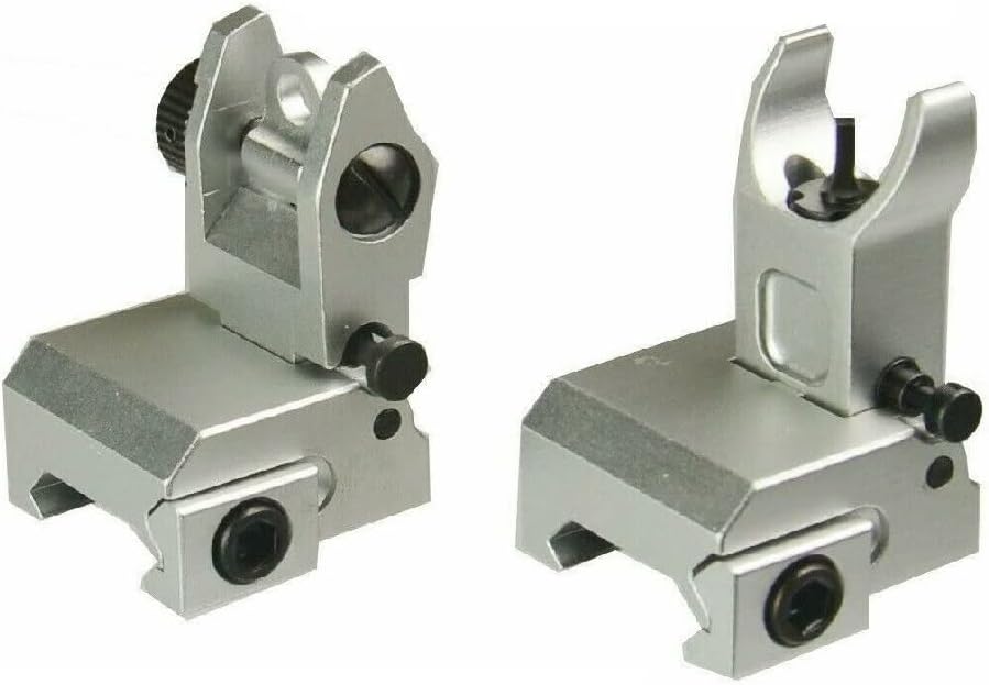 TWP Flip Up Iron Sight BUIS Front and Rear Sight for Top Rail, Aluminum Anodized Silver