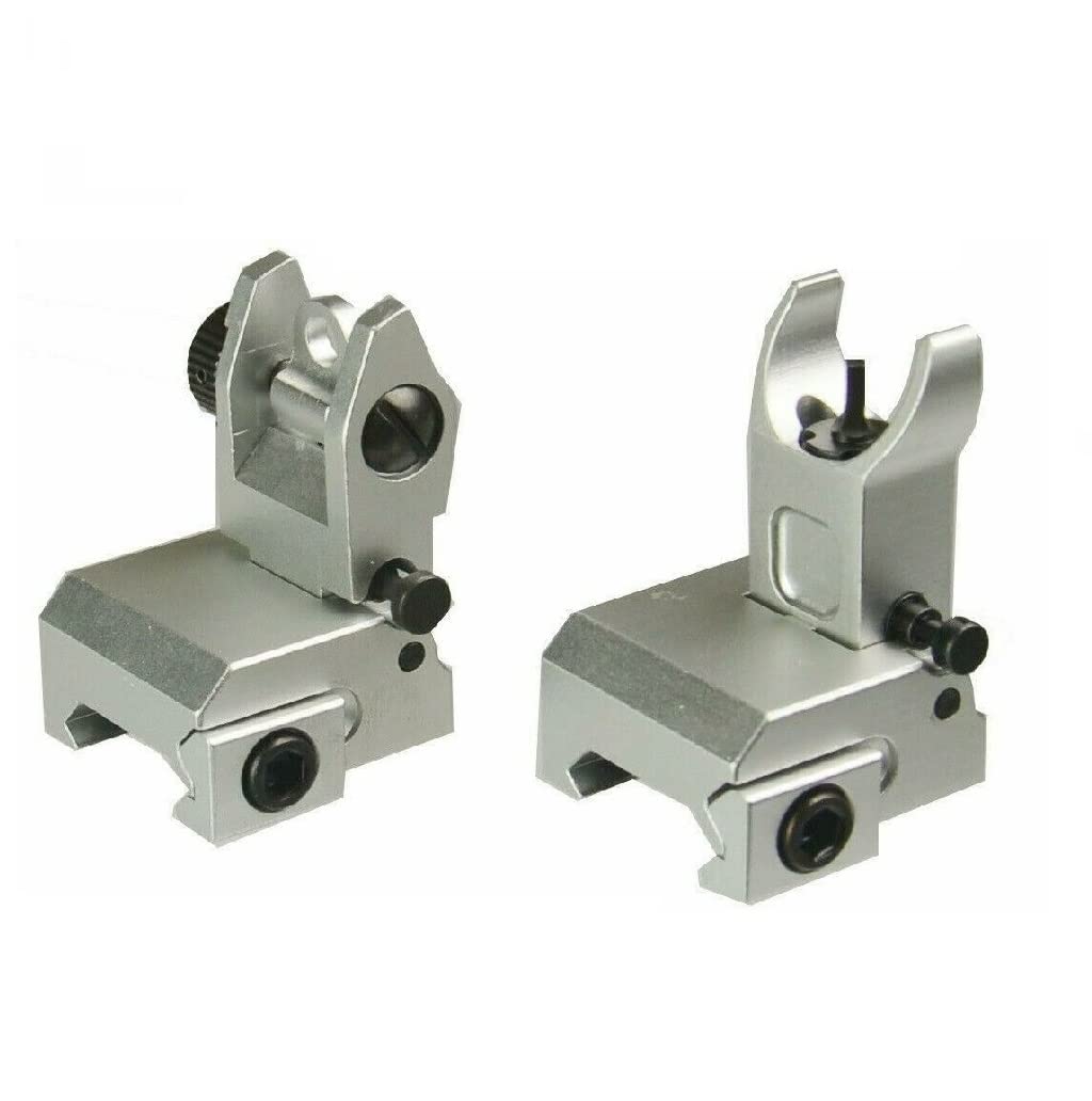TWP Flip Up Iron Sight BUIS Front and Rear Sight for Top Rail, Aluminum Anodized Silver