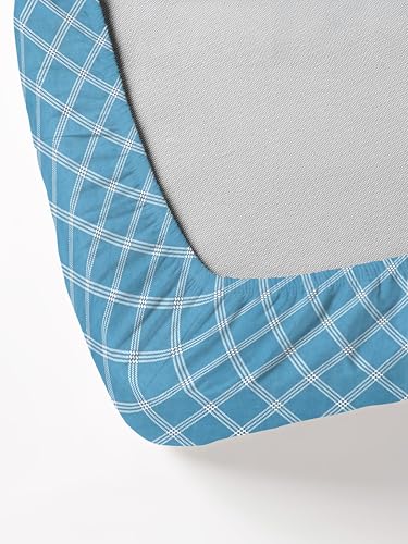 Image of RD TREND Waterproof Fitted Bedsheet for King Size Bed (78x72x8 Inches) | Ultra-Soft Glace Cotton Elastic Sheet with 2 Pillow Covers (18x28 Inches) (Blue Check)