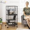 PawHut Metal Small Animal Cage, 4-Tiers Rolling Big Ferret Cage with Hammock, Removable Tray, for Chinchilla, Sugar Glider, Gray