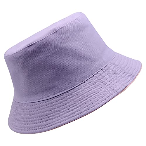 Flower Reversible Bucket Hat Fishing Summer Travel Beach Sun Hats Emboridery Vistor Cap (Pink/Purple) #TOP2