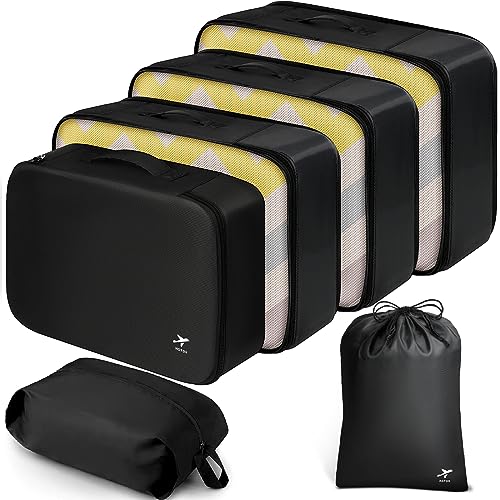 HOTOR Packing Cubes for Suitcases - 6 Pieces, Light Packing Cubes for Travel, Premium Suitcase Organizer Bags Set, Space-Saving Luggage Organizers, Water-Resistant Travel Essentials, Black