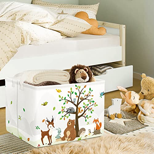 Clastyle Forest Animal Baby Laundry Hamper Collapsible Tree Clothes Kids Storage Basket Waterproof Boys Girls Toy Box for Nursery Room Bear Deer Fox - Image 2
