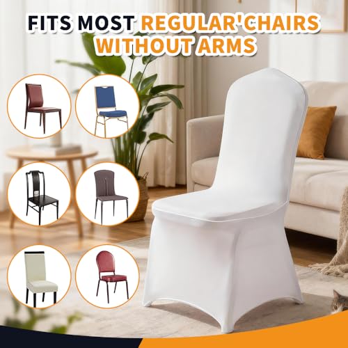 Yahpetes Chair Cover White Polyester Spandex Banquet Chair Covers Slipcover Flat Front Stretch Spandex Chair Covers for Wedding Banquet Dining Party Decorations (1 Pcs White)