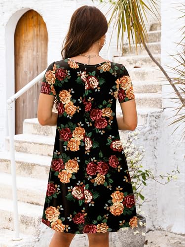 Image of Heymoments Women's Short Sleeve Crewneck Sundress Summer Casual A-Line Beach Dress with Pockets S-2XL