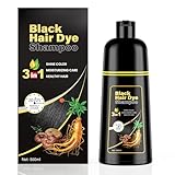 KINGMING Black Hair Dye Shampoo 3 in 1 for Gray Hair, Hair Color Shampoo for Women Men Grey Hair Coverage, Herbal Ingredients Champu Con Tinte Para Canas 500ml (Black).