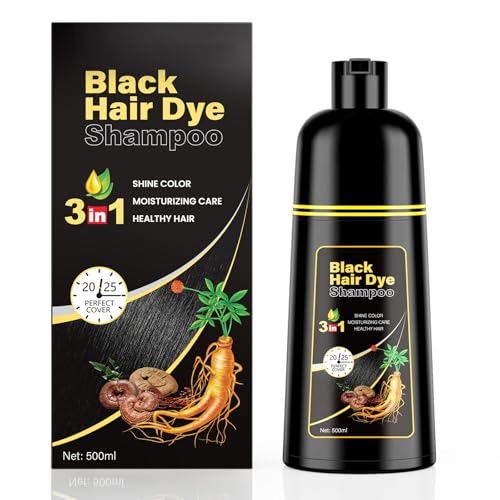 KINGMING Black Hair Dye Shampoo 3 in 1 for Gray Hair, Hair Color Shampoo for Women Men Grey Hair Coverage, Herbal Ingredients Champu Con Tinte Para Canas 500ml (Black).