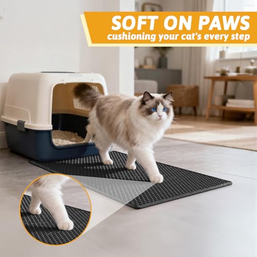 Image of Pieviev Cat Litter Mat Double Layer Waterproof Urine Proof Trapping Mat 1 Pack (Black, 24x15 Inch (Pack of 1))