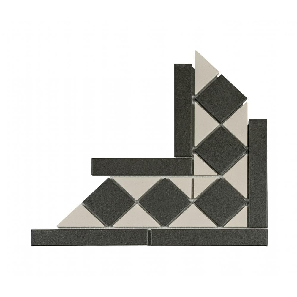 Victorian Chequer Mosaic Tile Sheet – Snow & Midnight Design | Matt Anti-Slip Finish | 30.6×30.6cm | Wall & Floor Tile | Borders & Corners Available (Corner Piece)