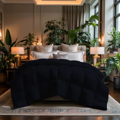 Image of Earthlycozy 500 GSM Premium Comforter - All-Season Down-Alternative, Lightweight, Breathable, Hypoallergenic and Machine Washable (Black, Single)