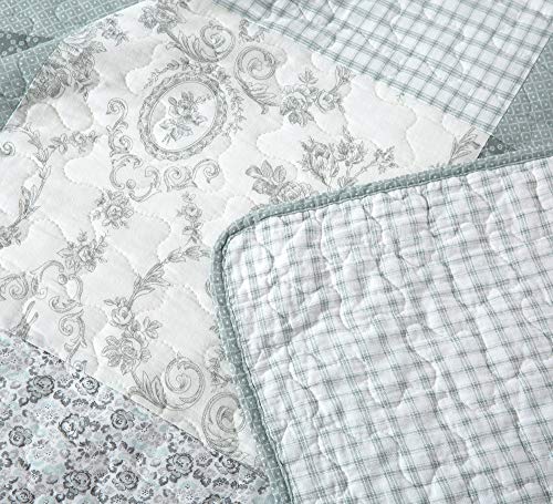 Soul & Lane Memory Lane 2-Piece Twin Comforter Set - Cotton Bedding Quilt With 1 Pillow Sham: Sage Green And White Coverlet, Country Patchwork Checkered Bedspread, Lodge Farmhouse Bed Spread #TOP5