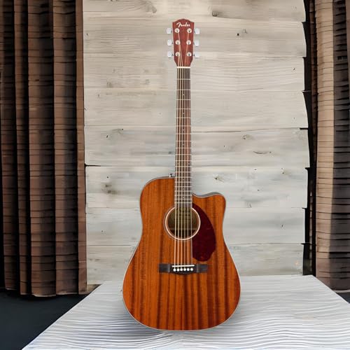 Image of Fender CD-140SCE All-Mahogany Dreadnought Cutaway Acoustic Electric Guitar, with 2-Year Warranty, Fishman Pickup and Preamp System, Natural, with Case | Solid Mahogany Top and Back and Sides, Fishman CD-1 Preamp with Tuner, Walnut Fingerboard, Hardshell Case Included