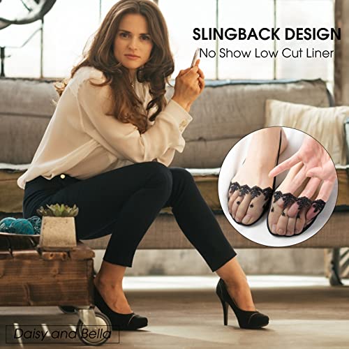 4 Pairs Non-Slip Breathable Lace No Show Socks, Toe Topper Half Socks, Low Cut Liner Slingback Socks.2