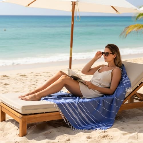 MyStilo® XXL Saunahandtuch Hamamtuch - Großes, Weiches Badetuch 100x200cm, Schnelltrocknend - Premium Strandtuch, Beach Towel, Handtuch für Männer, Frauen, Yoga und Fitness (Saks Blau)