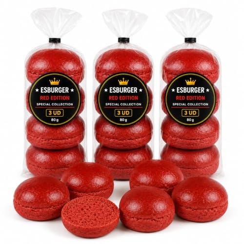 ESBURGER RED EDITION ™ | Pan Rojo Creativo Formato Ahorro Pack 9 x 80g | Burger Bun Miga Suave Esponjosa | Panecillos para Burgers Virales, BBQ y Celebraciones