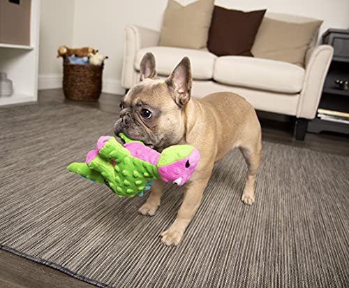 Image of goDog Dinos Spike Squeaky Plush Dog Toy, Chew Guard Technology - Green, Small
