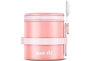 BLUE ELE Leakproof Vacuum Insulated Thermos Hot Lunch Container with Folding Spoon