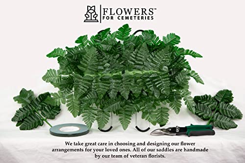 Sympathy Silks Artificial Cemetery Flowers - Realistic Vibrant Roses, Outdoor Grave Decorations - Non-Bleed Colors, And Easy Fit - 1 Blue Dahlia And White Orchid Saddle For Headstone #TOP6