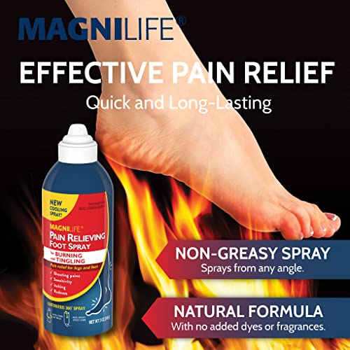 Image of MagniLife Pain Relief Foot Spray, 3 oz, Pain Relief for Burning, Tingling or Sensitivity in Feet and Legs, No Alcohol Cooling Spray Moisturizes Dry, Cracked Heels