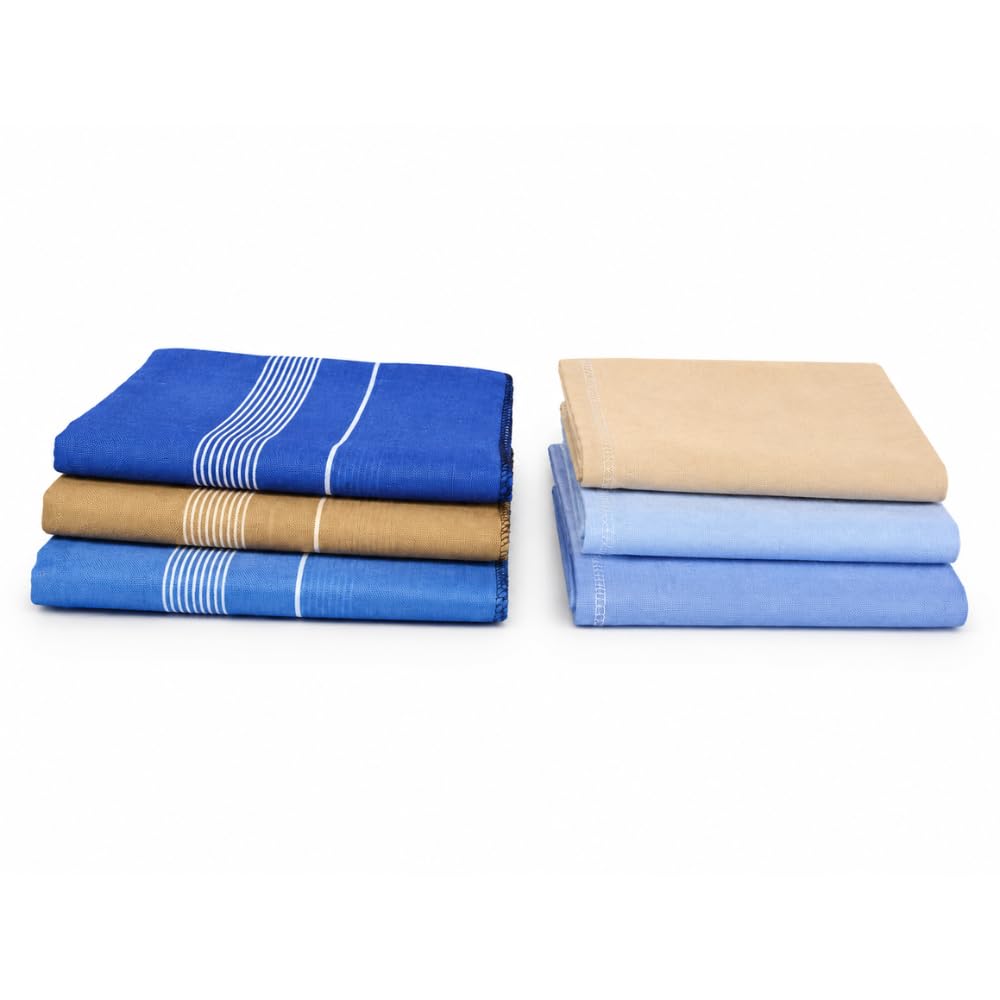 Handkerchief for Men Combo Pack of 6 (3 Plain + 3 Premium Collection) | 100% Pure Cotton Hankies | Soft Absorbent Big Size Hand Kerchief | Washable Breathable Cotton Rumal for Office & Daily Use-picture-31