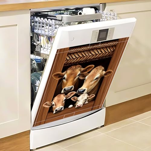 Image of Cow Dishwasher Magnet Cover, 23x26 in Summer Farm Dishwasher Magnet Sticker for Kitchen Funny Xmas Magnetic Dish Washer Cover Refrigerator Magnets Covers Fridge Panel Decal