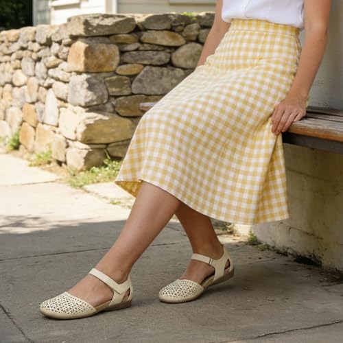 Rihero Women Closed Toe Sandals Summer Lightweight Arch Support Orthopedic Sandals with Ankle Strap Cushioned Footbed for Wedding Holidays Cream Hollow 9.5 — view 3