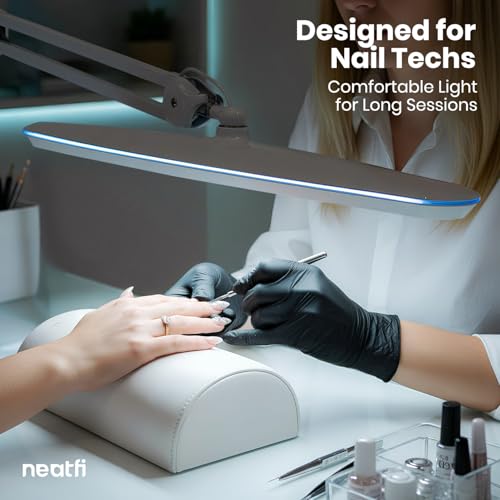 Image of Neatfi XL 24W LED Desk Lamp - 2,200 Lumens | 23 inch Wide Shade | Dimmable Eye-Caring Task Light | Adjustable Arm | Office, Study, Crafting & Nail Techs (White, Non-CCT with Base)