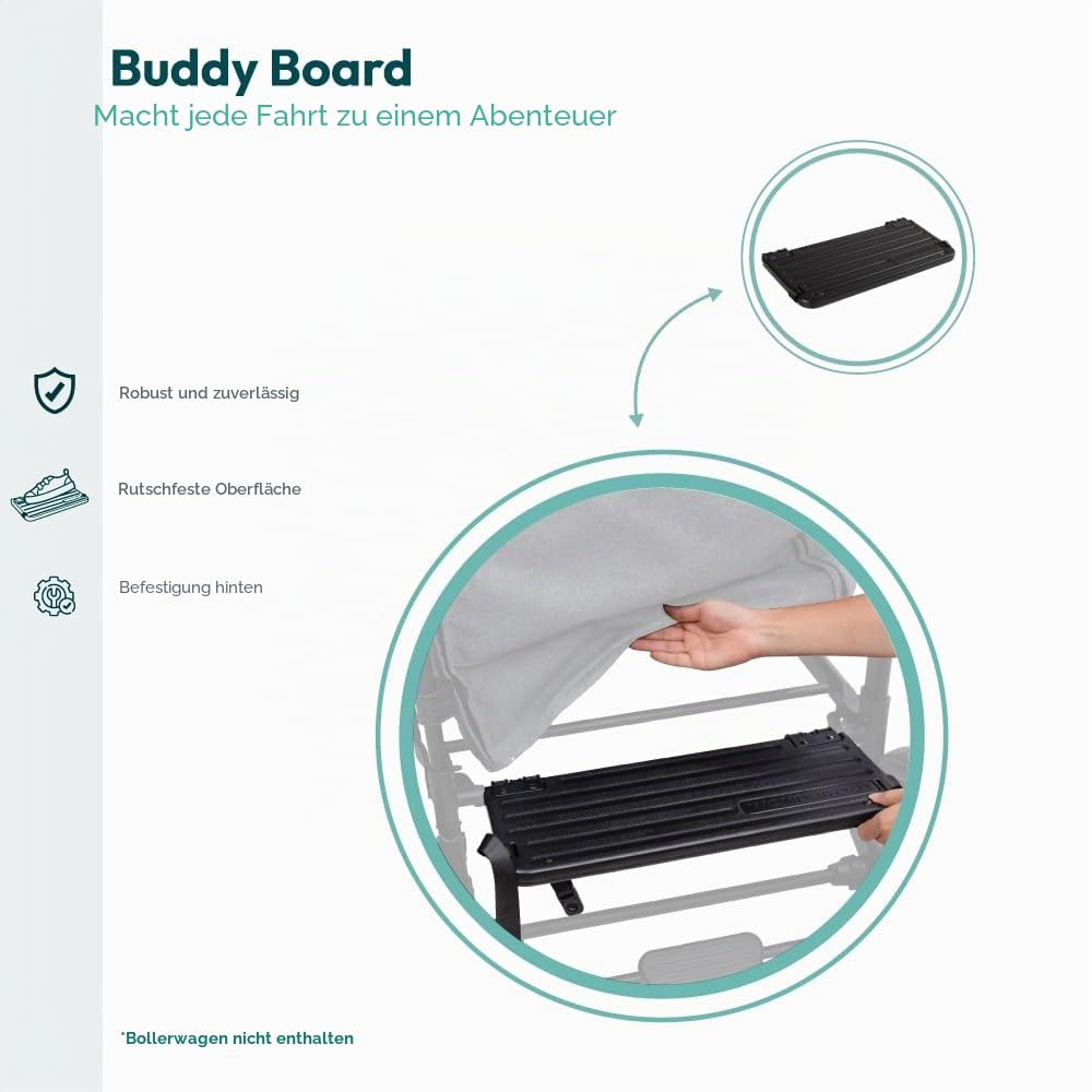 WONDERFOLD Buddy Board Wagon Kinderwagen Stehbrett – Aufstellaufsatz mit rutschfester Oberfläche für Kleinkinder, leicht zusammenklappbar (kompatibel mit W4-Modellen)