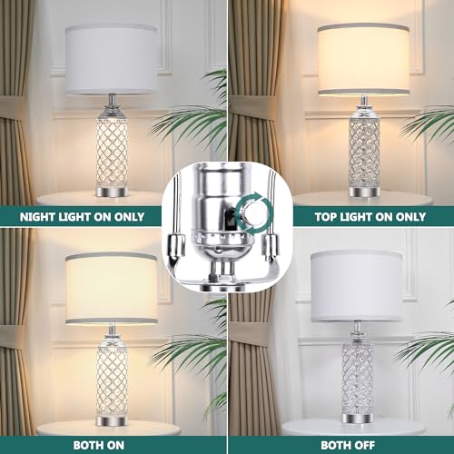 Aurabasic ZYM003 Table Lamps Set Of 2 With Led Night Light, Nightstand Lamps With Usb A+C Charging Ports, 24 Inch Silver Crystal Bedside Lamps thumb #4