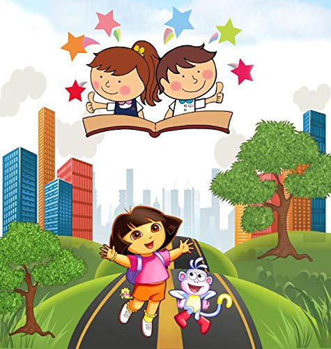 Image of Polyester 3D Digital Printed Beautiful Kids Cartoon Room Curtains (Design- Kids Study, 4x5 Ft-Window-2 Pieces)