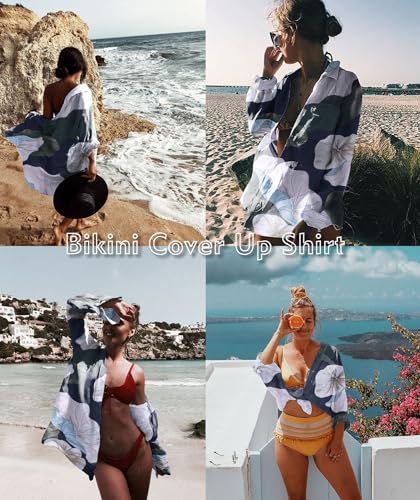 Image of Zoye Chen Women's Bikini Swimsuit Cover Up Button Down V Neck Shirts Long Sleeve Blouse Beachwear Bathing Suit