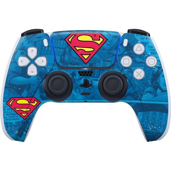 Skinit Decal Gaming Skin Compatible with PS5 Controller - Officially Licensed DC Comics Superman Logo Background Pattern Design
