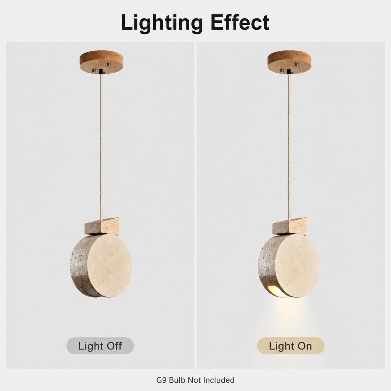 Mini lampada a sospensione in legno con paralume in travertino, G9